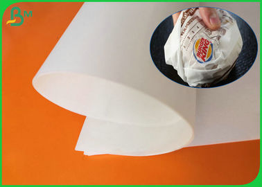 مقاوم در برابر روغن 30gsm 35gsm 40gsm یک طرفه پوشش خوراکی سفید براق خوراکی همبرگر برای بسته برگر